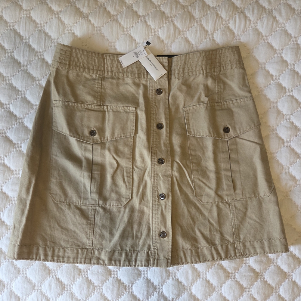 Banana Republic Khaki Button-Front A-Line Skirt